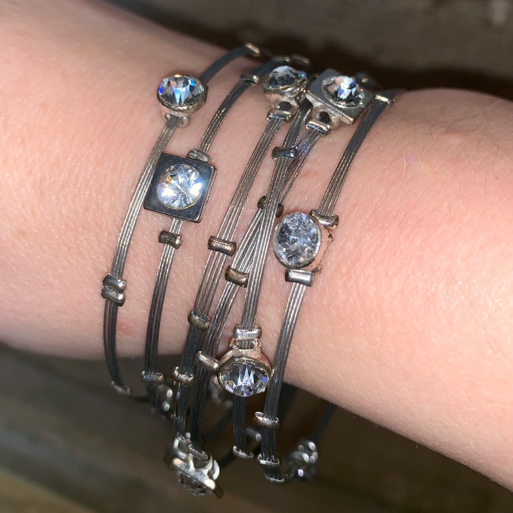 Set of 6 silver wire bangles